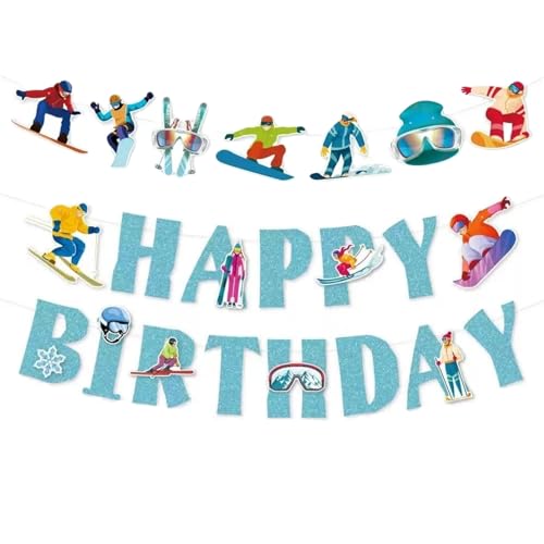 Skiing Birthday Party Decorations,Blue Glitter Skiing Birthday Banners ,Winter Sports