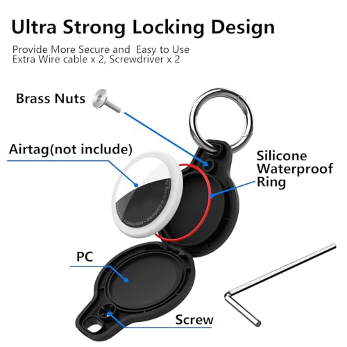LETREEN Air Tag Anhänger - 2er Pack wasserdichte Air Tag Hülle mit Schlüsselanhänger für Apple Air Tag - Schwarz