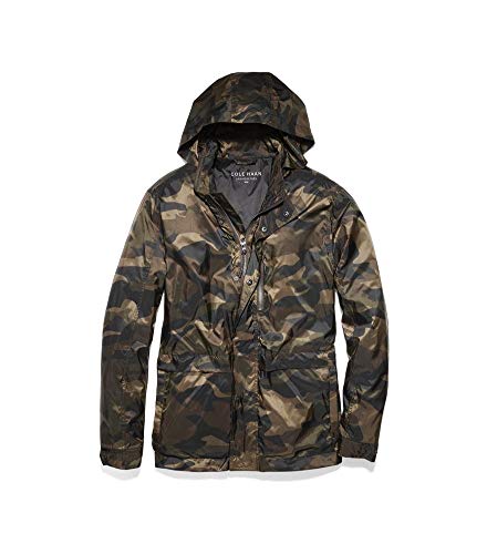 Cole Haan Men's Grand Series Crinkle Packable Rain Jacket, Camo, X-Large