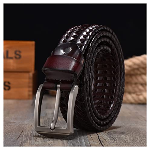 Ceinture en Cuir véritable Hommes, Nouvelle Ceinture Sangles Vache tressée Luxe, Ceintures Ceinture en Jean tricotées à la Main Extensibles réversibles Hommes épais Burgundy 115cm