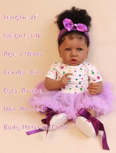 Image of HOOMAI Lifelike Reborn Baby Dolls with Soft Body African American Realistic Girl Doll 22.8 Inch Best Birthday Gift Set