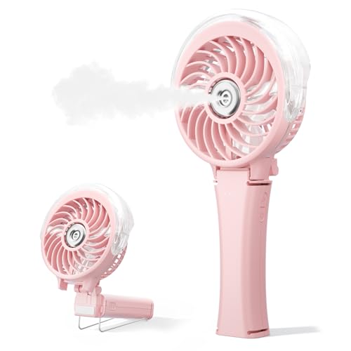 HandFan 2025 Upgraded Portable Misting Fan, Two Button Easy Operation, Handheld Rechargeable Mister Fan, Spray Water Mist Fans, Mini Electric Cooling Fans for Travel, Outdoors, Disney(Pink)