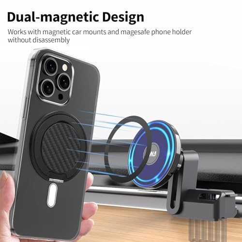 Magnetic Phone Ring Grip,Ultra Thin Phone Kickstand with Finger Loop Strap, Lightweight Phone Ring Holder for Mag Safe iPhone 16/15/14/13/12 Series (Carbon Fiber)