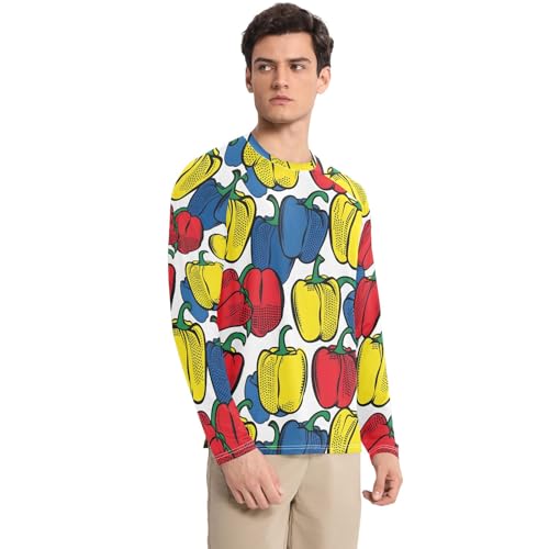 Bolaz Mens UV Protection Shirts Rash Guard Long Sleeve UPF 50+ Bell Pepper Quick Dry S3