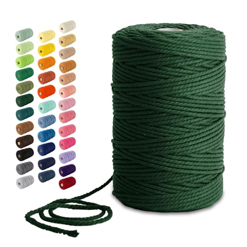 Nook Theory Macrame Cord - 3mm 220 Yards Cotton Rope, 4mm 5mm Yarn, String for Crafts, Perfect for Macrame Wall Hanging and Boho Decorations (Forest Green)