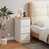 Menaka 25CM Narrow Bedside Table Cabinet with Charging Station, Slim 3 Drawers Sofa Side Table Bed Nightstand with 2 USB Ports & Power Sockets for Bedroom Living Room