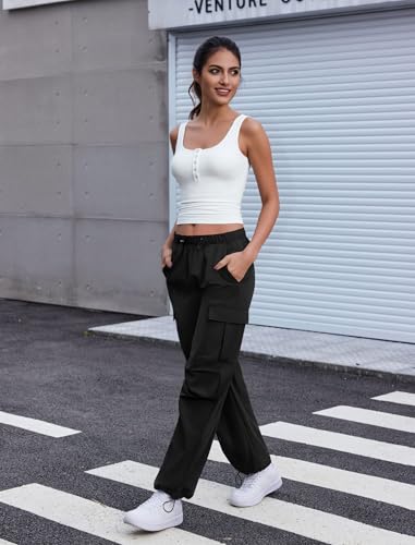Cargo Pants Women Elastic Waisted Parachute Hiking Pants with Pockets Water-Resistant Lightweight Baggy Pants4