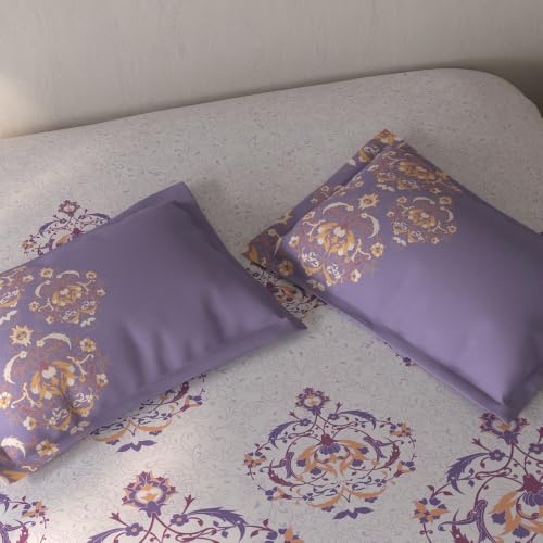 Image of Spaces Fiora Ornate Single Bedsheet with 1 Pillow Covers | 100% Cotton Bed Sheet | Percale Bedding Set | Super Soft & Breathable Bedsheet | Light Violet | 152 x 228 Cm