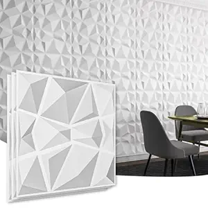 Art3d PVC Textures 3D Wall Panels White Diamond Design Tiles (32 Sq ft) -Pack of 12