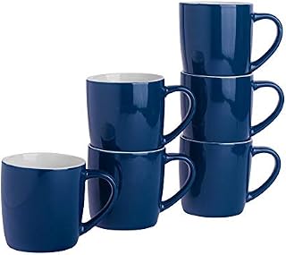 Argon Tableware Tea Coffee Mugs - 6pc Contemporary Coloured Ceramic Cups Set - 350ml - Navy - Pack of 6