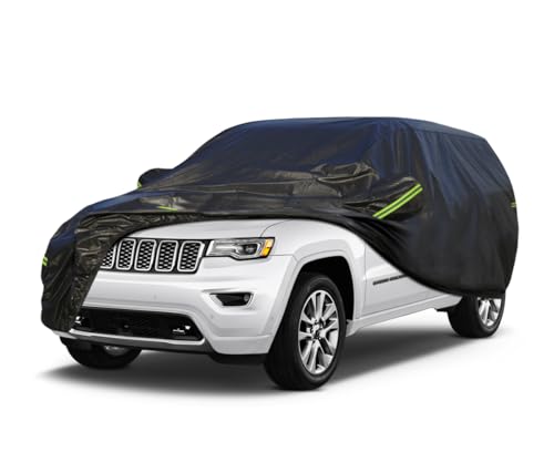 Image of KouKou Waterproof SUV Car Cover Suitable for Jeep Cherokee from 2013 to 2025, 7 Layers Windproof All Weather Waterproof Outdoor Cover Sun Rain UV Dust Snow Protection. Black