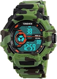 TONSHEN Men's LED Digital Outdoor Sport Watch Waterproof 50M Military Multifunction Electronic Display Camouflage Plastic Case with Rubber Strap Watch for Travel Hunting Running Camping