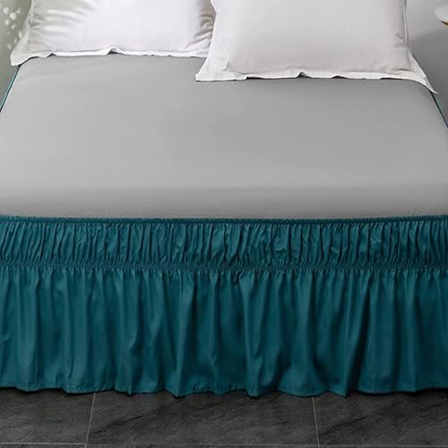 Bettrock, Elastizität und Einfache Installation Bettumrandung, Drapieren Rüschen Bettleiste, Polyester Betthusse Passend für Doppelbettrahmen und -Plattformen(Dark Green,200 x 200+35 cm)