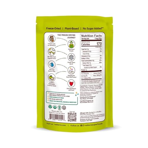 NATIERRA Nature's All Foods Organic Freeze-Dried Apples | Non-GMO & Vegan | 1.5 Ounce