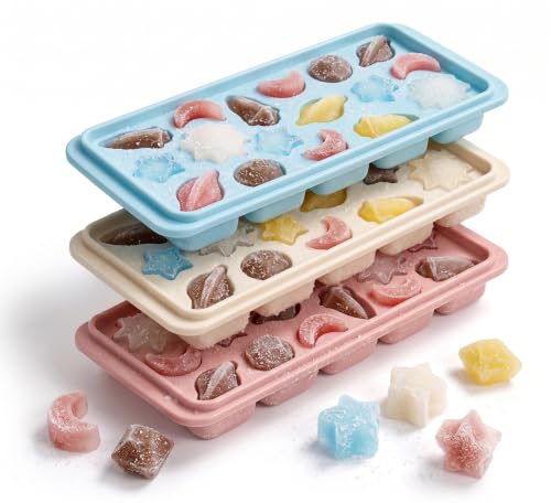 Image of Ice Cube Tray | Pack of 3 |17 Each Ice Cube Tray | Flexible & Multicolor | Sun Moon Star Planet |