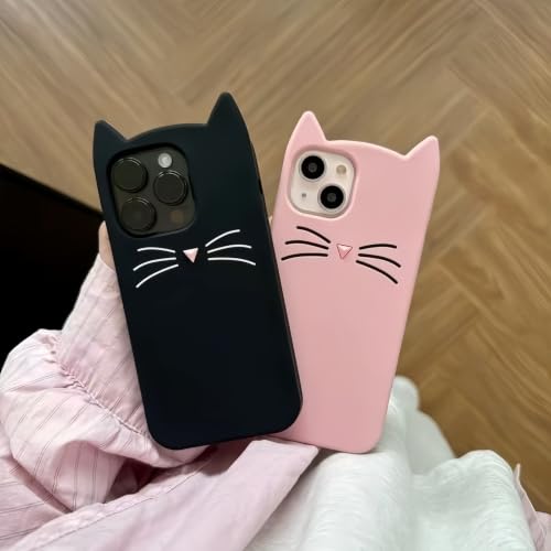 3D Cat Ears Shockproof Silicone Case for iPhone 13 Pro Max, Black - image 6