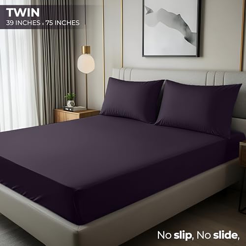 Image of Utopia Bedding Twin Fitted Sheet - Bottom Sheet - Deep Pocket - Soft Microfiber -Shrinkage and Fade Resistant-Easy Care -1 Fitted Sheet Only (Purple)
