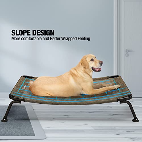 Veehoo Curved Cooling Elevated Dog Bed, Black Frame Outdoor Raised Dog Cot, Chew Proof Pet Bed With Washable & Breathable Textilene Mesh, Non-Slip Feet For Indoor & Outdoor, Large, Brown #TOP1