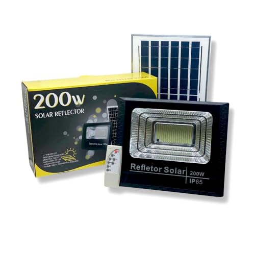 Luminária Refletor Placa Solar Holofote LED Super Potente 200W A Prova D'Água Com Placa Solar e Con