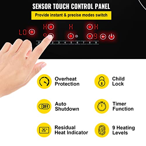 Vevor Built In Electric Stove Top, 30.3 X 20.5 Inch 5 Burners, 240V Ceramic Glass Radiant Cooktop With Sensor Touch Control, Timer & Child Lock Included, 9 Power Levels For Simmer Steam Slow Cook Fry #TOP3