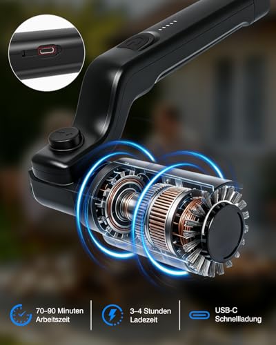Elektrische Grillbürste, 180° Verstellbarer Winkel Wiederaufladbarer Grillreiniger, 90 Min Laufzeit, 3-Stufen Reinigung, Austauschbare Edelstahl-Bürstenkopf für Grillrost, IPX7 Wasserdicht, USB-C