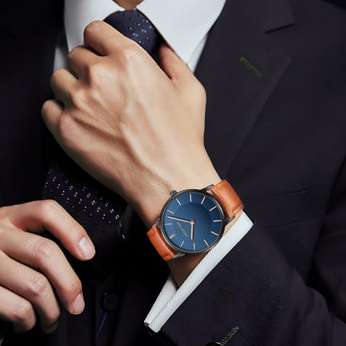 Image of HOLSTOUR Watches for Men Minimalist Fashion Business Wrist Watch Analog with Leather Strap