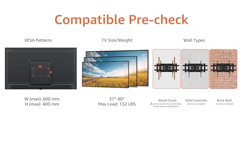 Image of Amazon Basics Heavy Duty Dual Arm, Full Motion Articulating TV Mount for 37 inch to 80 inch TVs up to 132 lbs, VESA Compatible, Fits LED LCD OLED Flat Curved Screens, Black