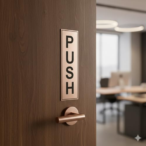 Image of Premium Acrylic Push Pull Sign Board 6 inchx2 inch For Office and Shop Glass and Wooden | Self Adhesive Sticker for Door | Push and Pull Sticker for Hospital Malls Office (Rosegold)