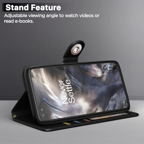 Image of Pikkme Flip Cover Leather Finish | Inside TPU with Card Pockets | Wallet Stand and Shock Proof | Complete Protection Button Flip Case for Oneplus Nord (2020) (Black)
