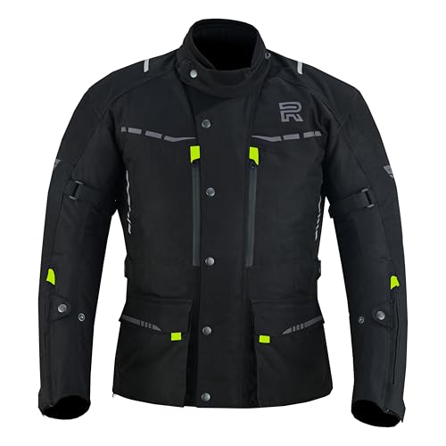 RAXUS SpeedFight CHAQUETA DE MOTO HOMBRE INVIERNO 3/4 IMPERMEABLE Homologada CE (FR/ES, Letras, S, Regular, Regular, Negro/Fluor)