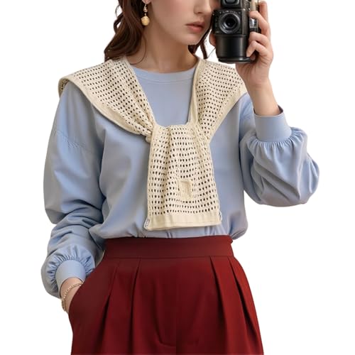 Chevara Women’s Crochet Shawl Wraps Tie Up Sweater Scarf Tops Knitted Fashion Scarf Cape