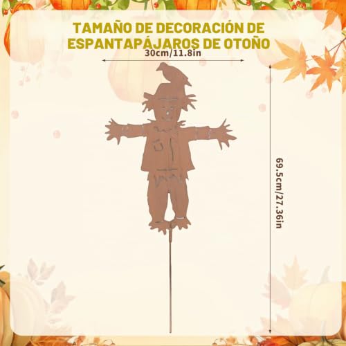 Espantapájaros de jardín de metal con poste resistente para una decoración otoñal duradera 4