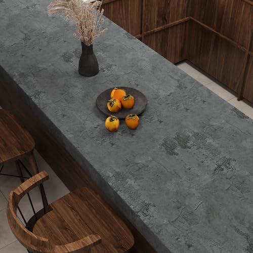 VaryPaper 15.7" x 78.7" Grunge Concrete Wallpaper Peel and Stick Dark Grey Concrete Contact Paper for Countertops Waterproof Self Adhesive Limewash Wall Paper Removable Cement Wallpaper for Bedroom