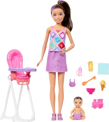 Barbie Skipper Babysitters, Inc. Playset with Brunette Doll, Brunette Toddler Doll, High Chair & 8...