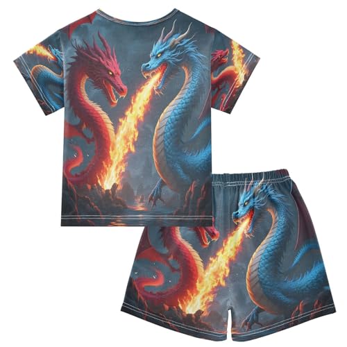 ALAZA Dragon Fire Animal Pajamas Set Short Sleeve Cotton Sleepwear Summer Pjs 2 Piece 5-14Y2