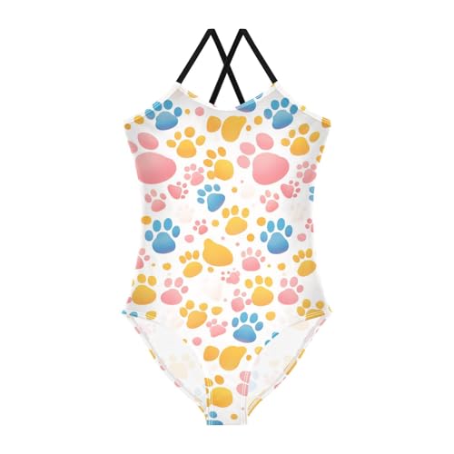 KLL Cute Dog Paws Girl 1 Piece Swimsuit Summer Swimming Suits Adjustable Shoulder Strap Quick Dry