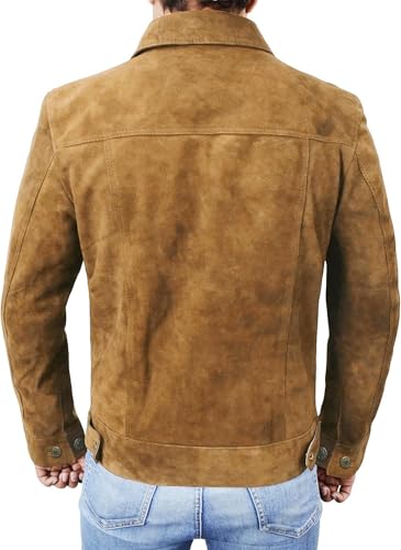 Mens Trucker Suede Leather Jacket Western Style Cowboy Leather Coat3
