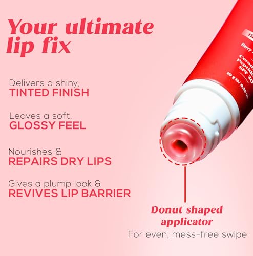 Image of RENEE Juicy Fix Tinted Lip Balm- Berry Splash | Shiny, Glossy Finish | Protects Lips With SPF 30 | Repairs & Nourishes Dry, Flaky Lips | With Peptides, Ceramides & Hyaluronic Acid | 10 g