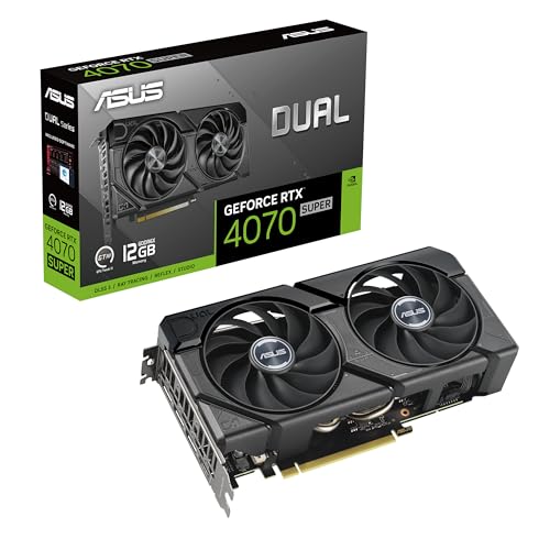 ASUS Dual GeForce RTX 4070 Super EVO 12GB GDDR6X (PCIe 4.0, 12GB GDDR6X, DLSS 3, HDMI 2.1a, DisplayPort 1.4a, diseño de 2,5 Ranuras, diseño de Ventilador Axial-Tech, tecnología 0dB)