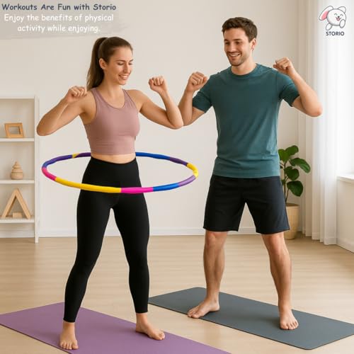 Image of Storio Adjustable Hula Hoop for Kids & Adults | 8-Piece Interlocking Fitness Ring for Exercise & Fun | Hula Hoop Toy for Boys, Girls & Women Workout Use | Multicolor Weighted Hoop
