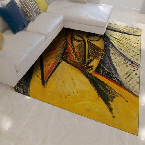 Tapis jaune moutarde moderne lavable 90x150cm Picasso antidérapant