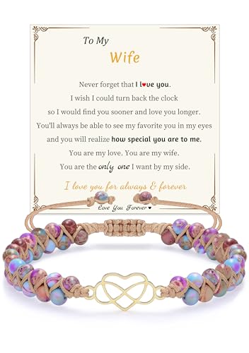 Sistble Valentines Day Gifts for Wife, Anniversary Wife Gifts Infinity Heart Bracelet I Love You Gift for Her Jasper Beaded Bracelets for Women Birthday Gift Ideas Nature Stone Jewelry