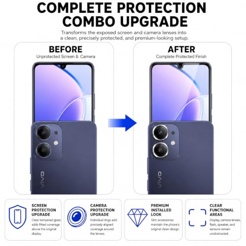 Image of FIRST MART Tempered Glass for Vivo T5 Lite 5G with Black Camera Ring Guard & Installation Kit | HD Clear Edge-to-Edge Screen Protector, Scratch Resistant, Case-Friendly | Pack of 1