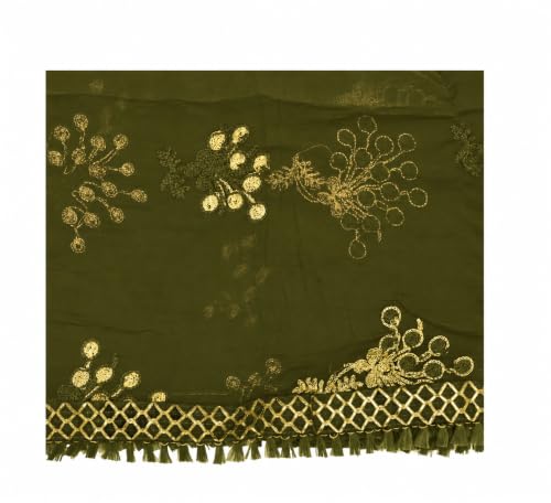 Image of YOUTHQUAKE Heavy Embroidered Work Chiffon Dupatta for Womens & Girls With Fancy Lace
