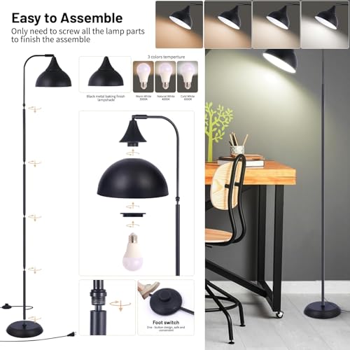 MHYFYH Industrial LED Floor Lamp,Black Metal Adjustable Standing Lamp for Living Room, Bedroom, Office,Rotating Head Tall Reading Lamp for Sofa or Desk, Modern Home Decor (Industrial, Metal) by MHYFYH - Used condition - Image 4