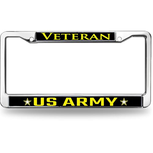 Image of Veteran US Army Rattle-Proof License Plate Frame Proud Military Force License Plate Frame for Birthday Gift