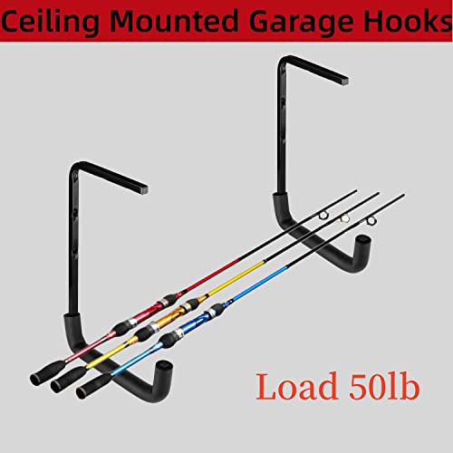 Locawaya Heavy Duty Garage Storage Hooks, Overhead Garage Storage Rack, 4 Pack Wall Mounted Ladder Hook, Utility Ceiling Hangers & Organizer For Wood,Tools, Bicycle (10 X 14 Inch) #TOP5