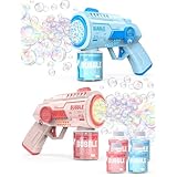 【20泡穴·1分で6000＋シャボン玉】Zaahir シャボン玉 電動 2個セット 新バージョン バブルガン 予備ボトル4瓶 360°液漏れ防止 LEDライト 大量の泡を発射 自動 USB充電式 長距離発射 おもちゃ 子供 結婚式 キャンプ 外遊び 誕生日 こどもの日 プレゼント 女の子 男の子 ギフト (青粉セット)