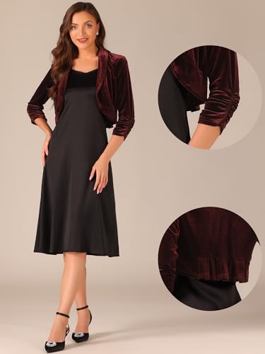 Image of Allegra K 3 /4 Sleeve Velvet Shrug for Women's Open Front Bolero Cropped Cardigan Top