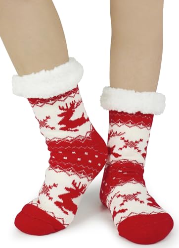 Image of Slipper Socks for Women with Gripper - Winter Non Slip Thick Fuzzy Socks - Warm Cozy Christmas Gift